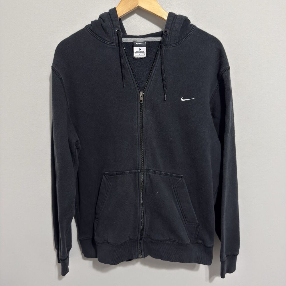 Vintage Nike Jacket Hoodie L Black Mens Classic Logo 341573-060 Mini Swoosh